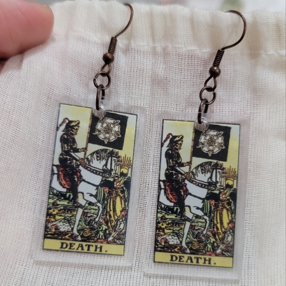 Tarot Card "Death" Copper Ox Resin Earrings - Picture 1 of 3